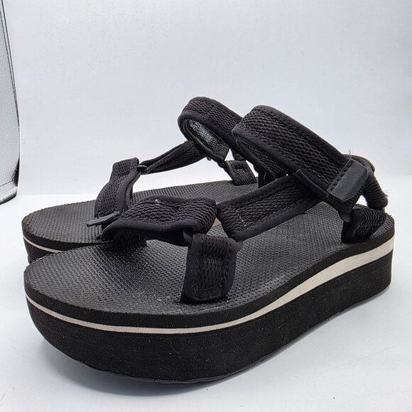 Teva Flatform Universal Mesh Print Womens Size 6 Black Platform Sandals - Picture 4 of 13